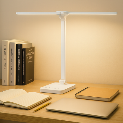 LED Desk Lamp – foldable double arm, touch dimming, USB powered