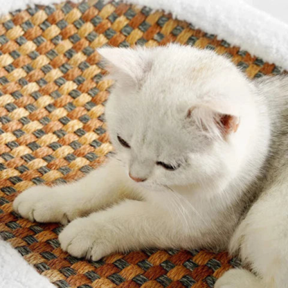 Cat Scratcher Bed – woven rattan base, fleece bolster, oval