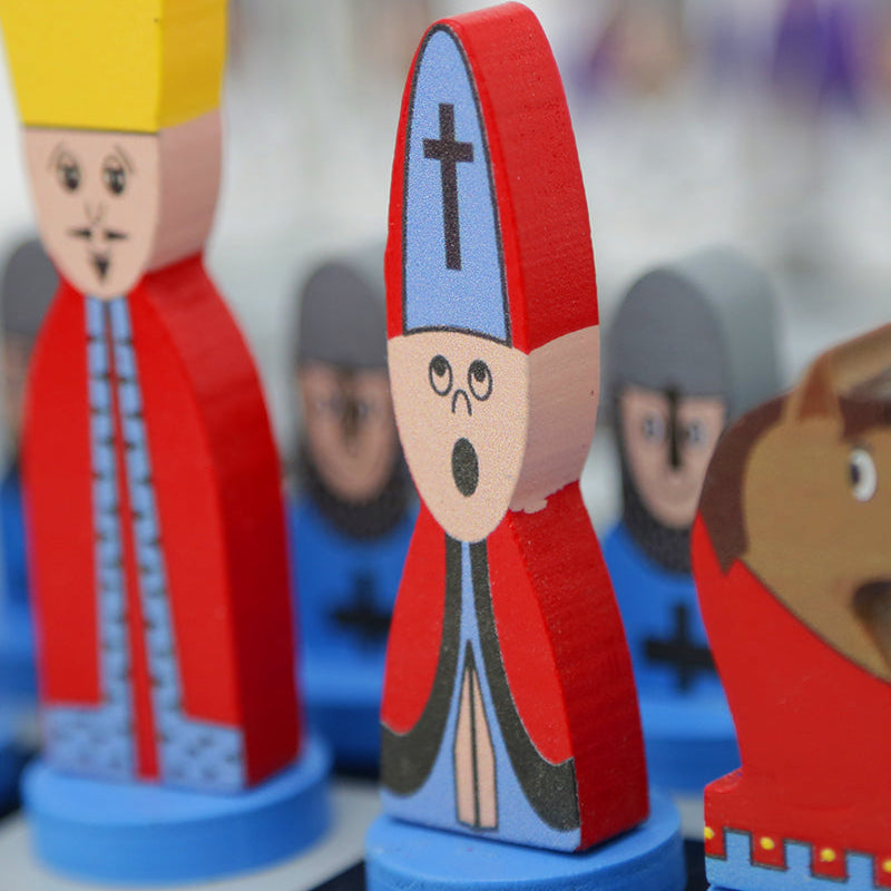 Kids Chess Set – character pieces, colour-coded board, two colourways