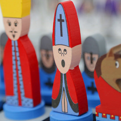 Kids Chess Set – character pieces, colour-coded board, two colourways