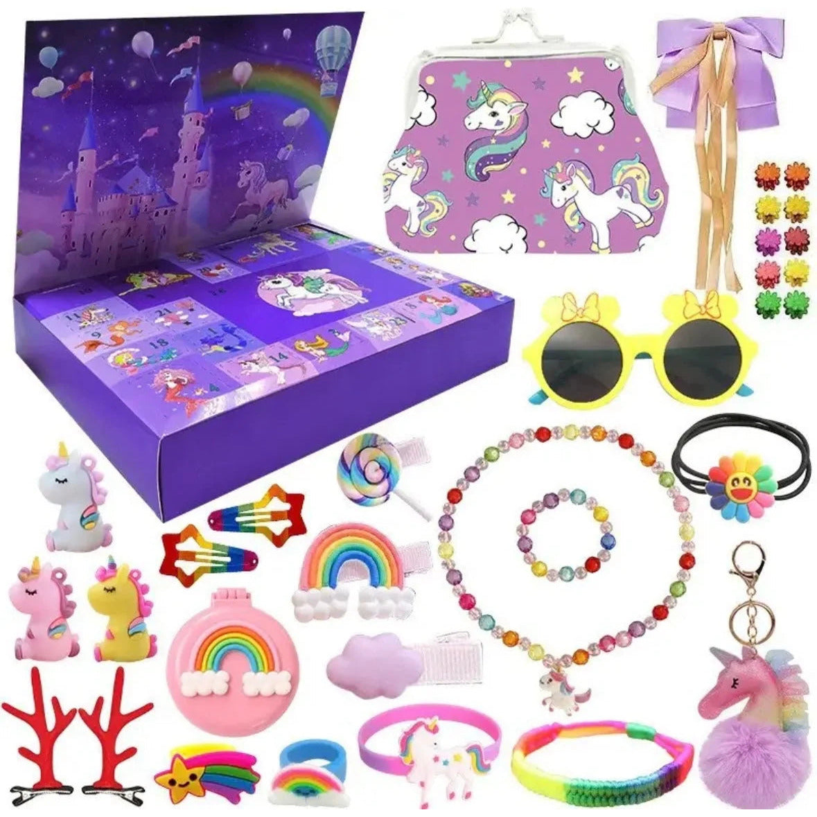 Unicorn Advent Calendar – 24 surprises, hair clips, bracelets and charms