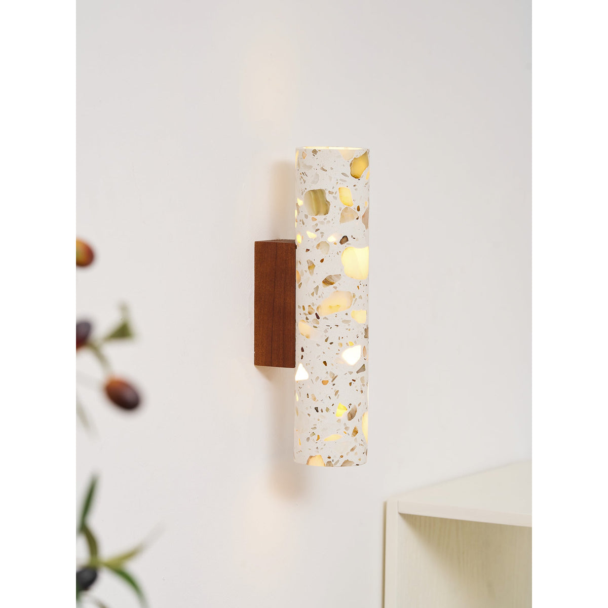 Cylindrical Wall Light – walnut and beige, dimmable, two sizes