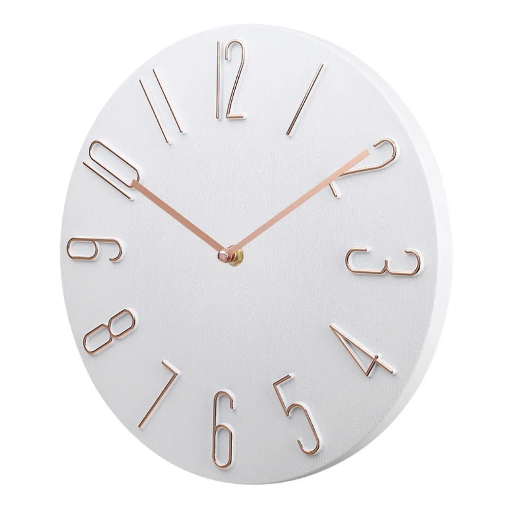 Silent Wall Clock – wood-grain dial, raised numerals, no ticking