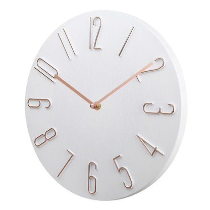 Silent Wall Clock – wood-grain dial, raised numerals, no ticking