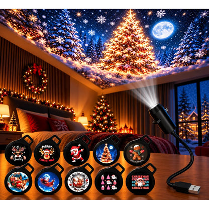 Christmas Projector Light – USB lamp with adjustable head and six design sets
