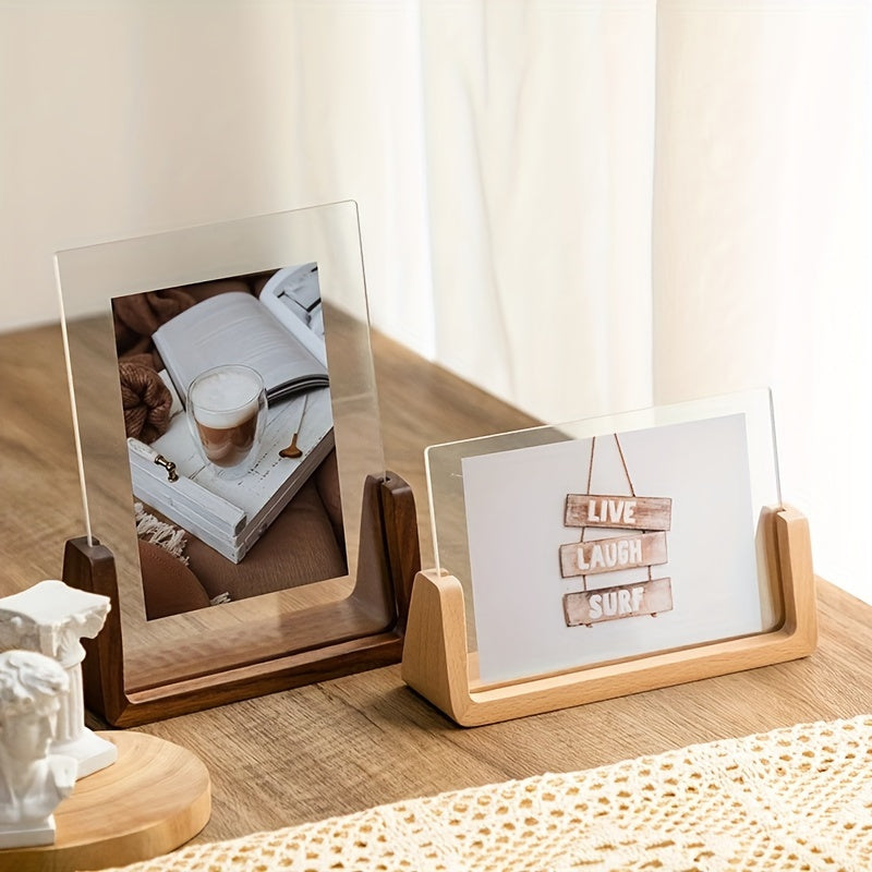 Acrylic Photo Frame with Wooden Base – slide-in, portrait or landscape