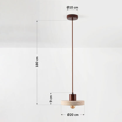 Travertine Pendant Light – natural stone shade, dark wood cap, adjustable cord