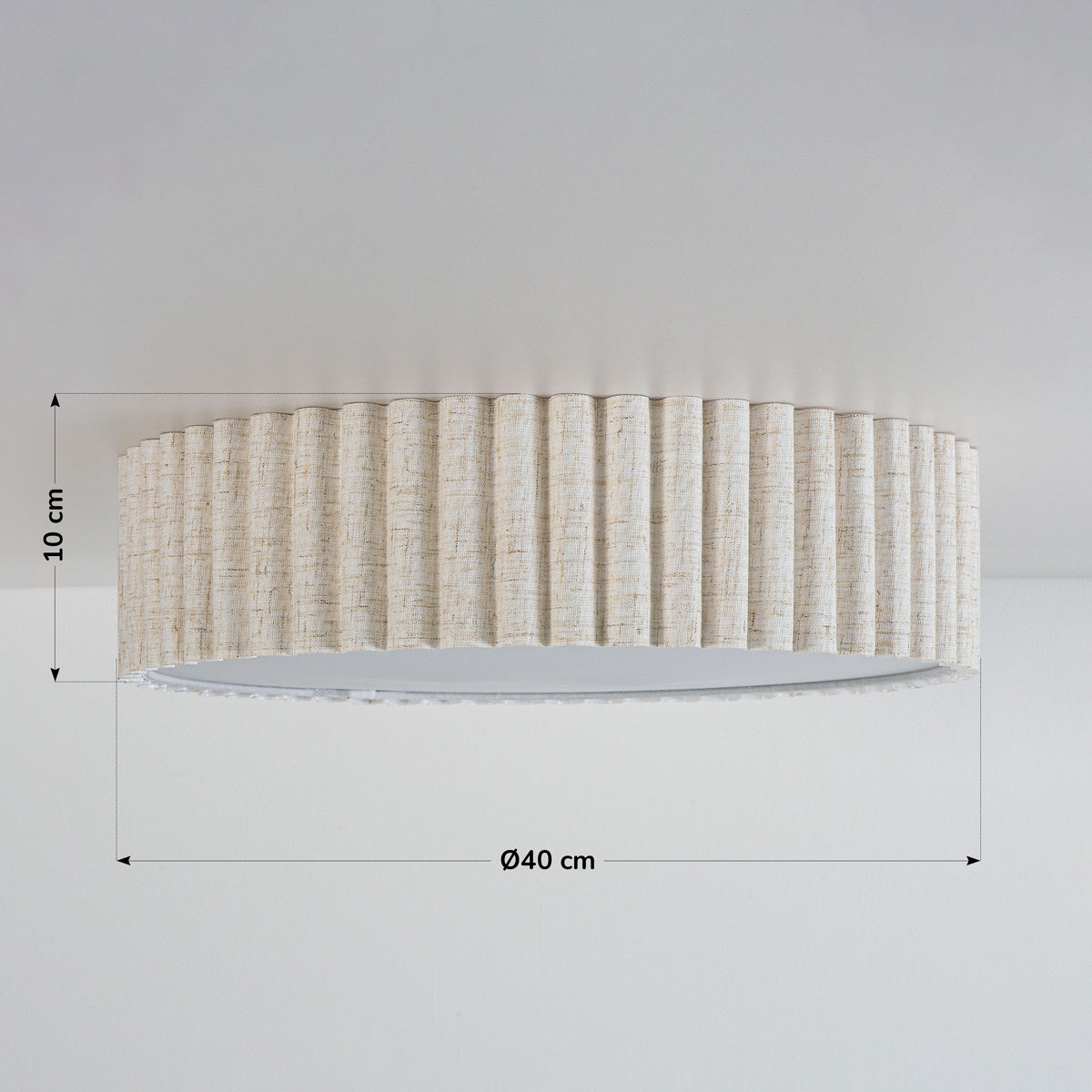 Fluted Linen Ceiling Light – ribbed fabric shade, diffuser, two bulbs