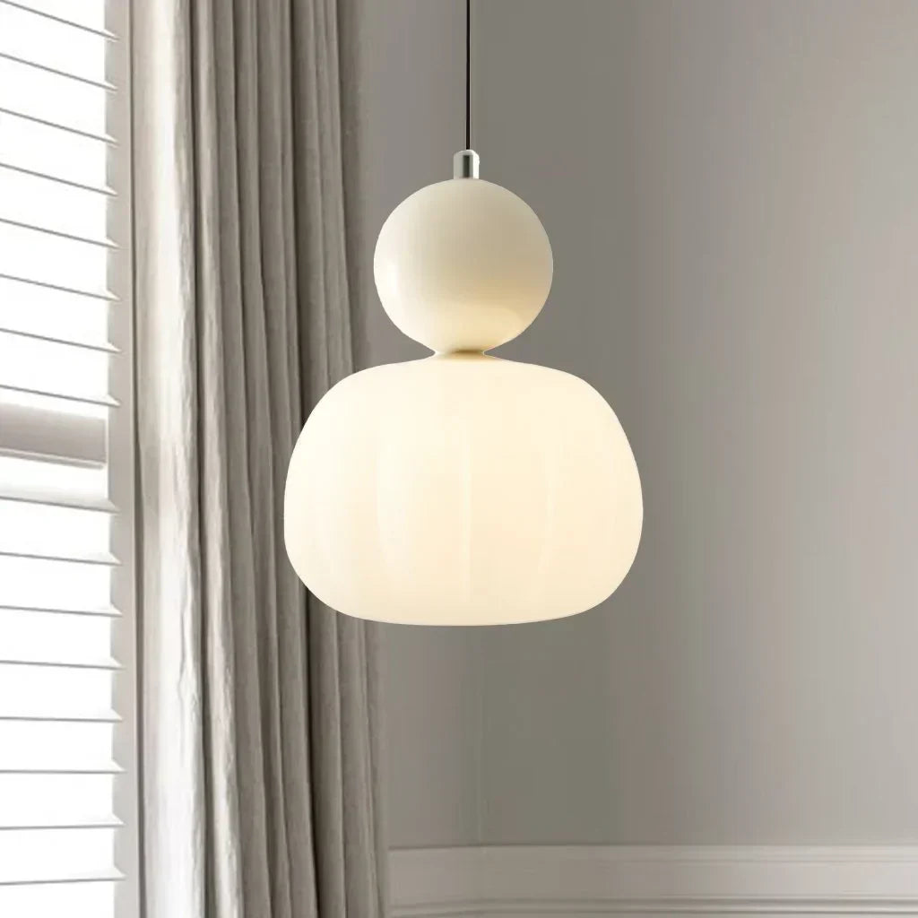 Pumpkin Glass Pendant Light – ribbed opal shade, single or three heads