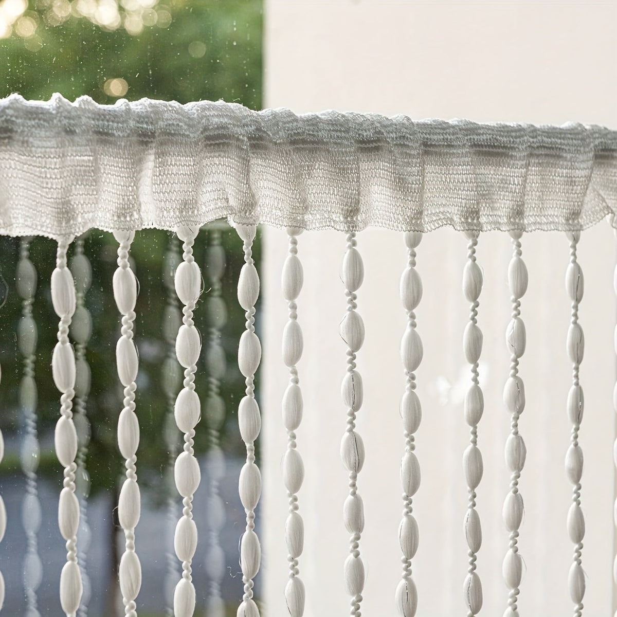 Beaded Door Curtain – boho strands, lets light through, three colours
