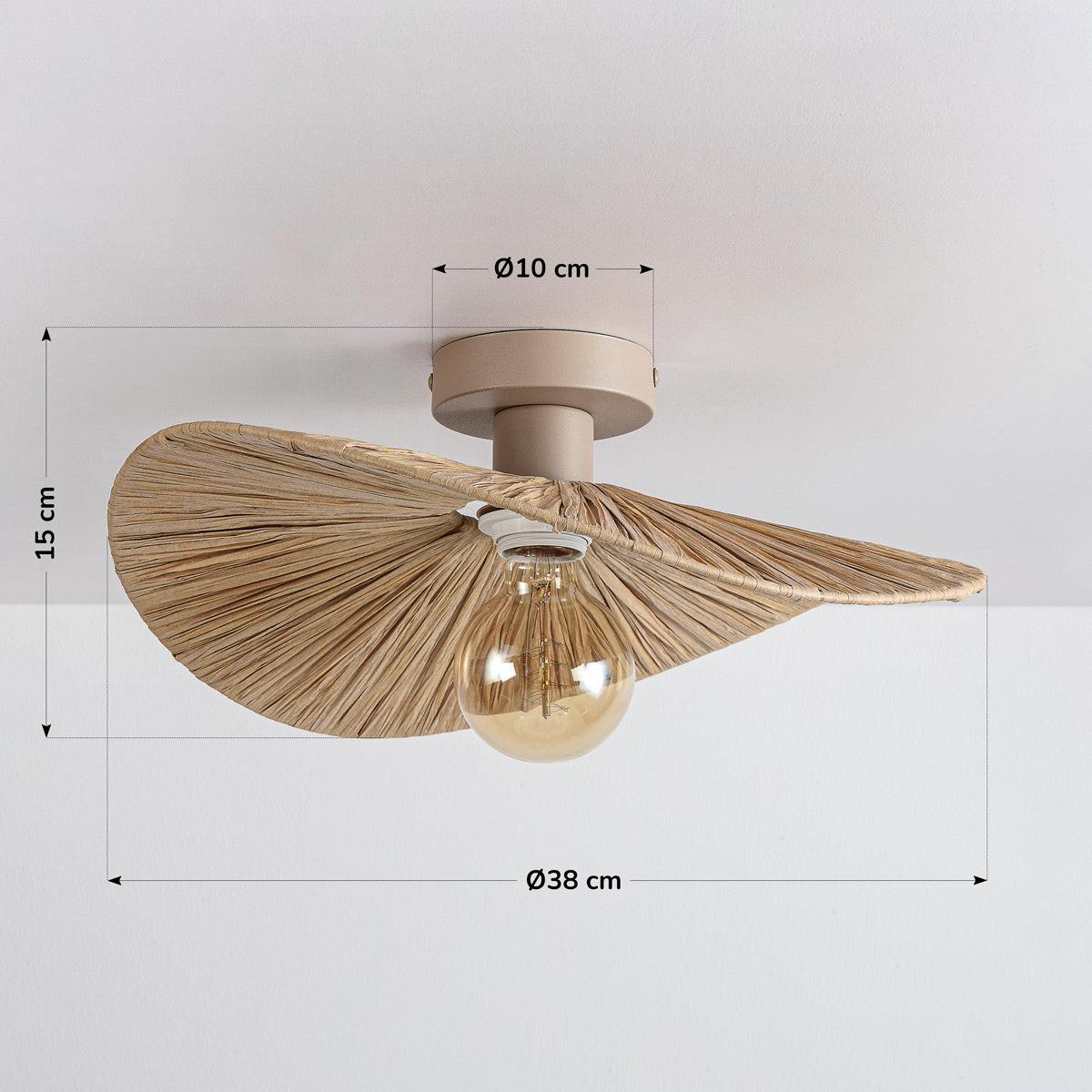 Raffia Ceiling Light – hand-woven paper shade, wavy brim, flush mount