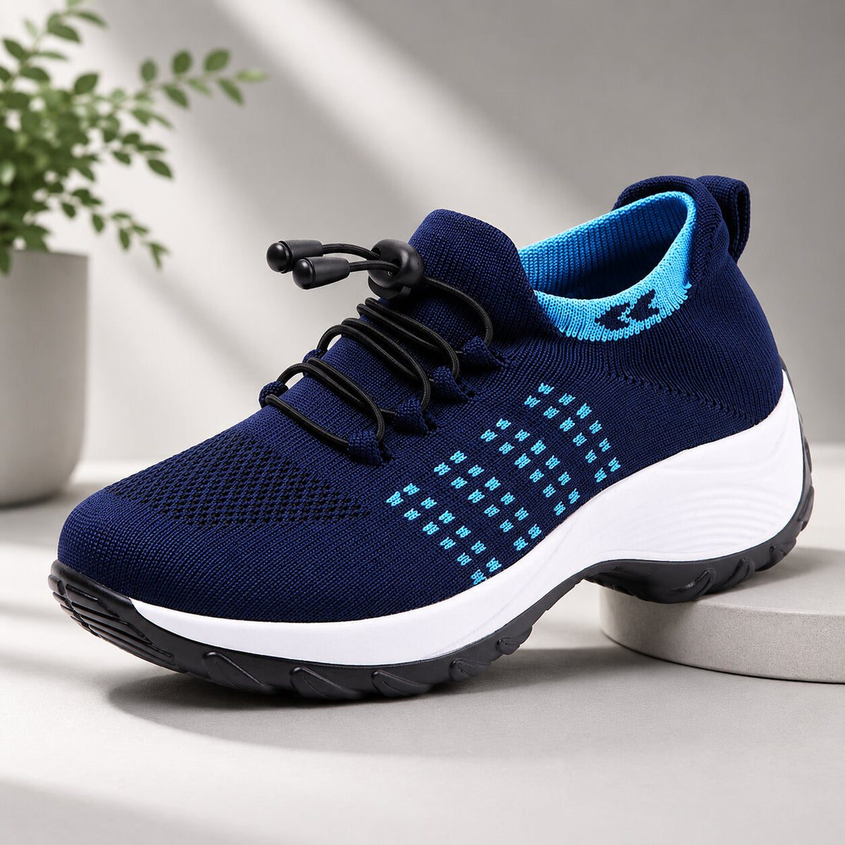 Wide Fit Trainers – knit mesh upper, padded heel, slip resistant sole