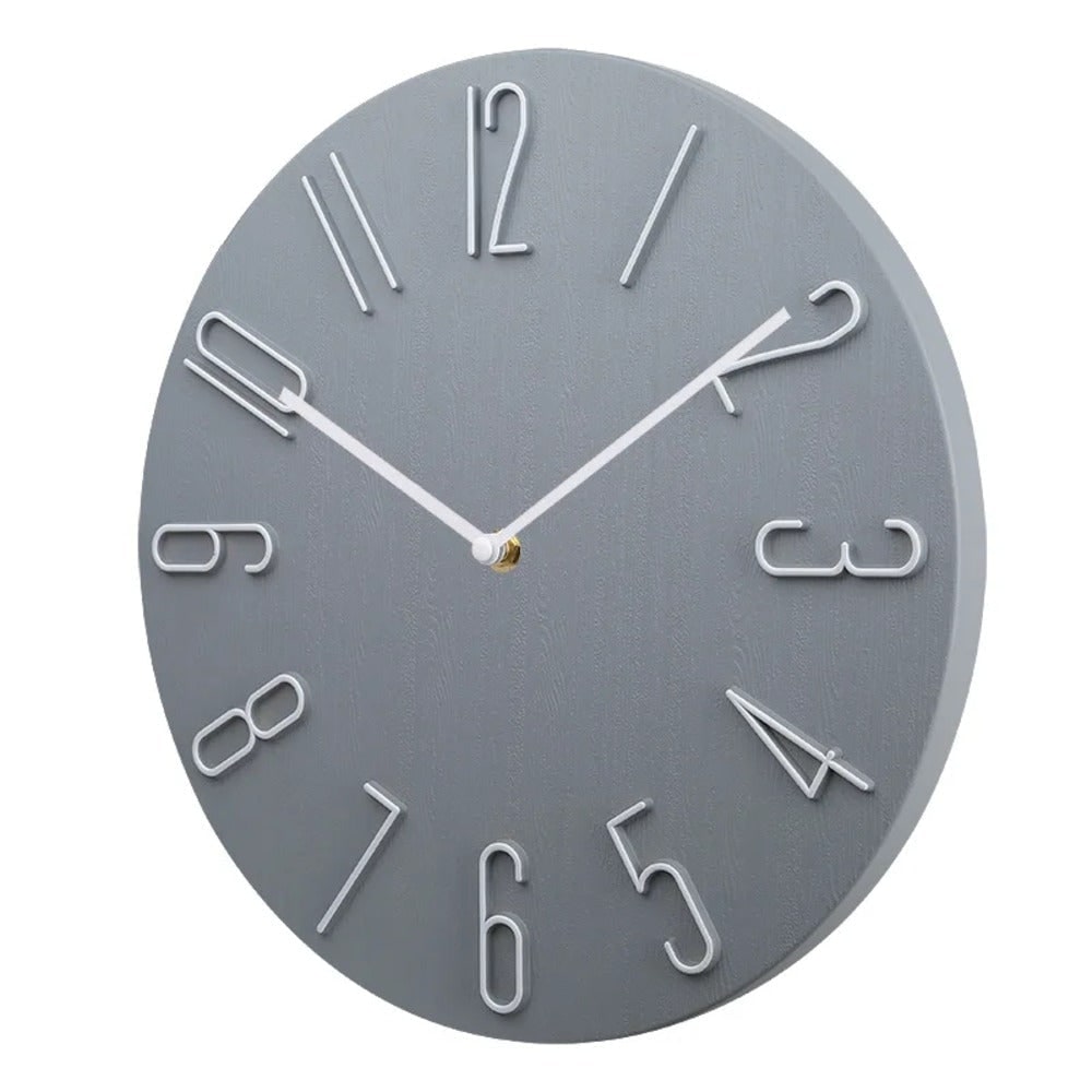 Silent Wall Clock – wood-grain dial, raised numerals, no ticking