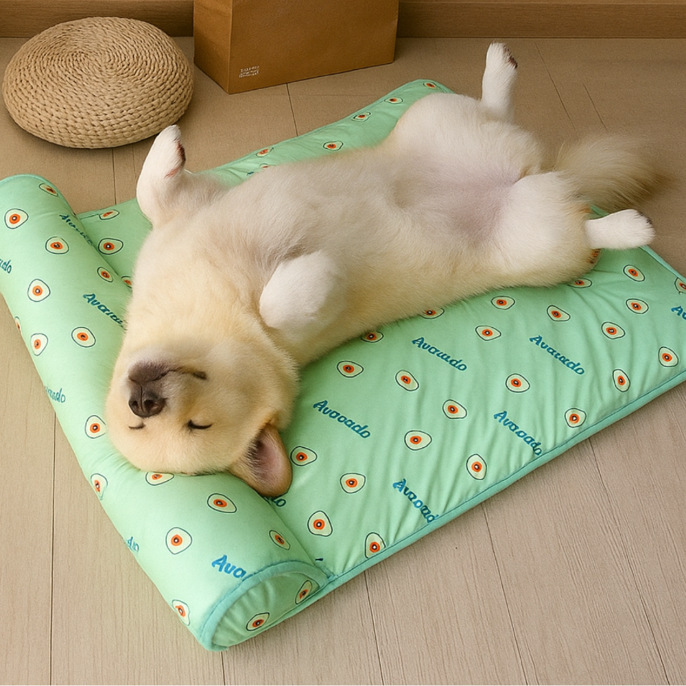 Pet Cooling Mat – raised bolster, no water or freezing, five patterns