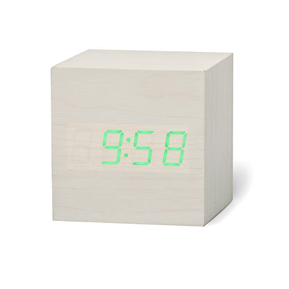 Wood Cube Alarm Clock – LED display, temperature, USB or battery