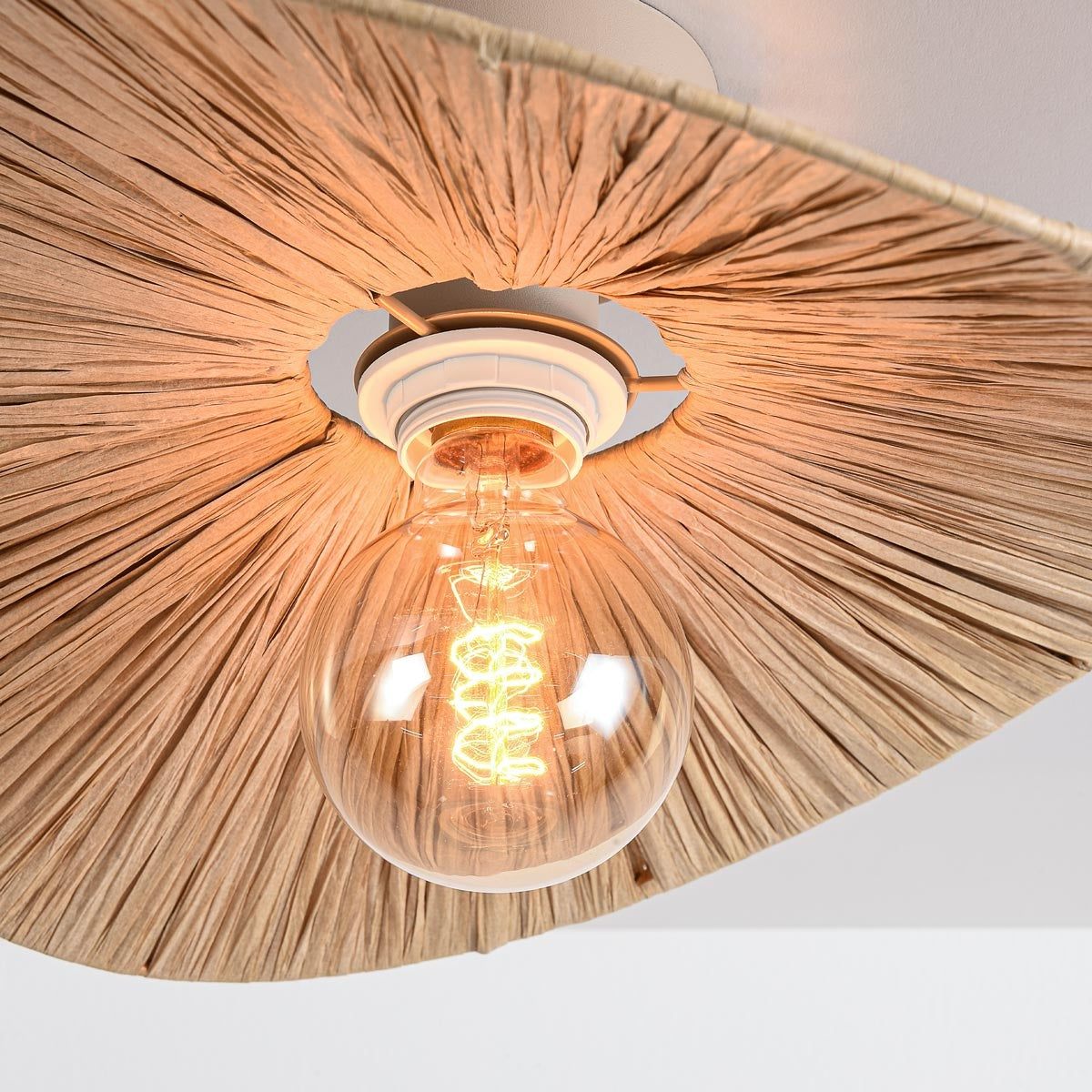 Raffia Ceiling Light – hand-woven paper shade, wavy brim, flush mount