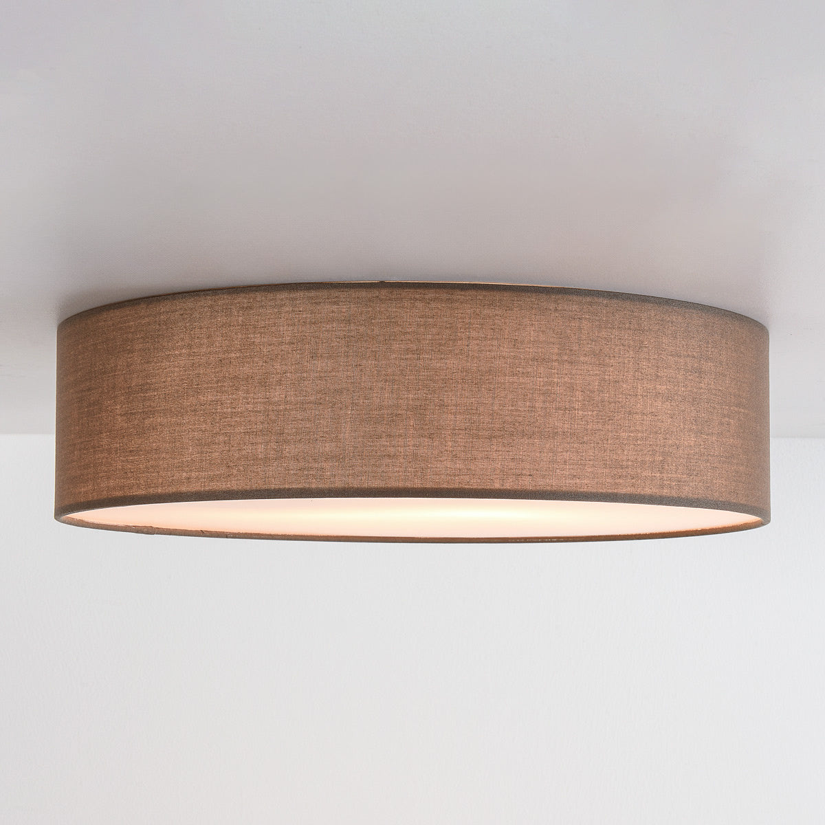 Fabric Drum Ceiling Light – taupe shade, diffuser, two bulbs