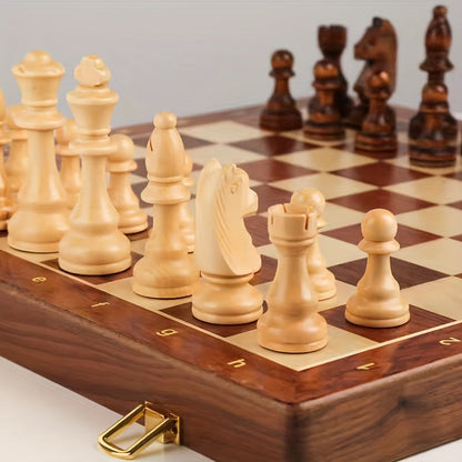 Wooden Chess Set – folding board, fitted storage, two extra queens