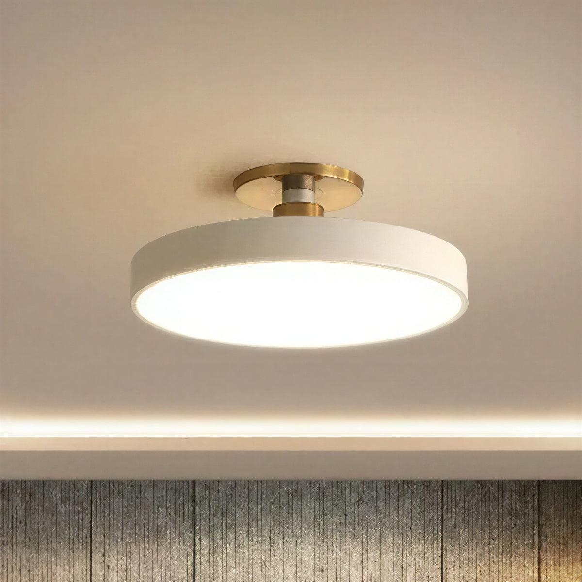 Round Semi-Flush Ceiling Light – brass stem, integrated LED, six colours