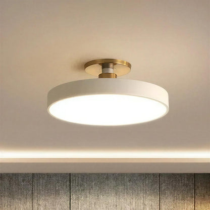 Round Semi-Flush Ceiling Light – brass stem, integrated LED, six colours