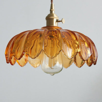 Flower Glass Pendant Light – scalloped shade, brass-tone fitting, four colours