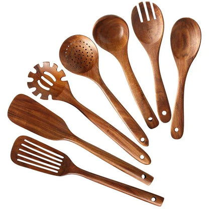 Teak Wooden Utensils – seven pieces, spoons, spatulas and pasta server