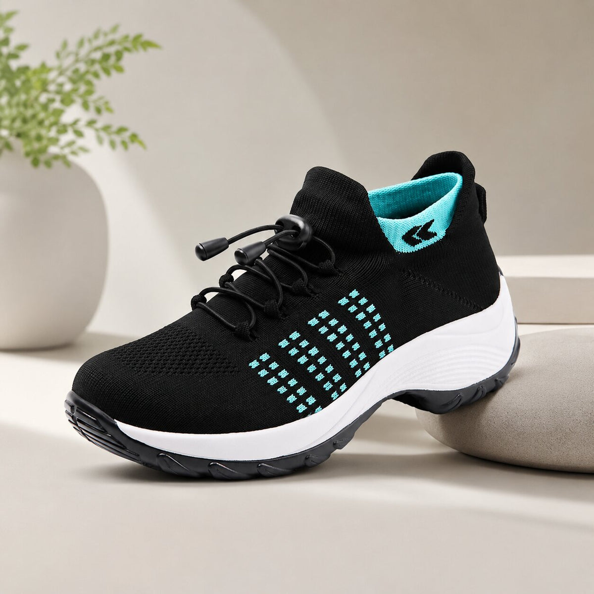 Wide Fit Trainers – knit mesh upper, padded heel, slip resistant sole