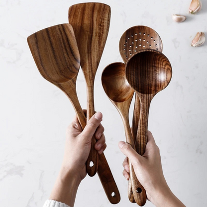 Wooden Utensils Set – spoons, spatulas, ladle and skimmer