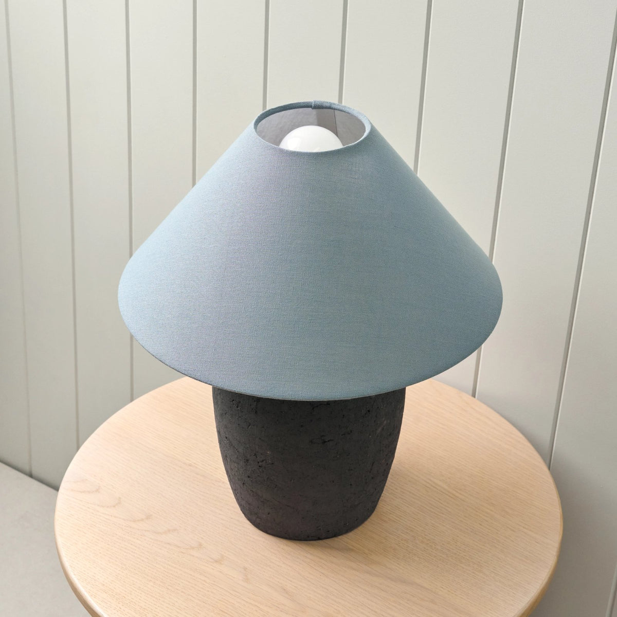 Storm Blue Ceramic Table Lamp – textured base, tonal fabric shade