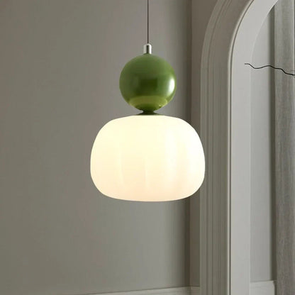 Pumpkin Glass Pendant Light – ribbed opal shade, single or three heads
