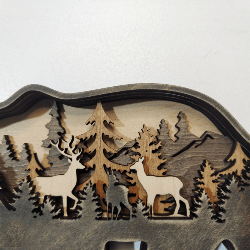 Layered Wooden Animal Figurine – 3D scene inside, freestanding, eleven animals