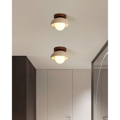 Compact Ceiling Light – walnut and beige, dimmable, wall or ceiling