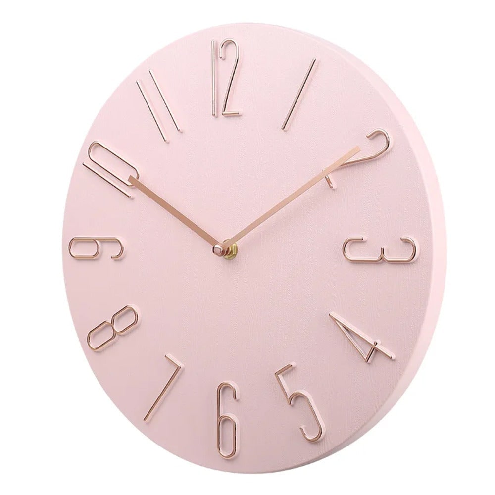 Silent Wall Clock – wood-grain dial, raised numerals, no ticking