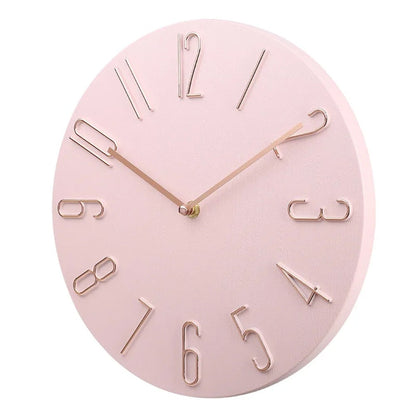 Silent Wall Clock – wood-grain dial, raised numerals, no ticking
