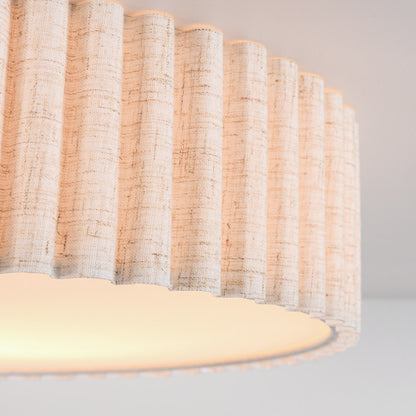 Fluted Linen Ceiling Light – ribbed fabric shade, diffuser, two bulbs