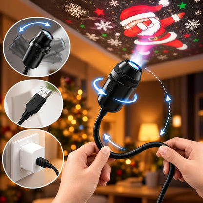 Christmas Projector Light – USB lamp with adjustable head and six design sets