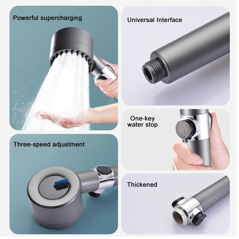 High Pressure Shower Head – three spray settings, built-in filter, stop button