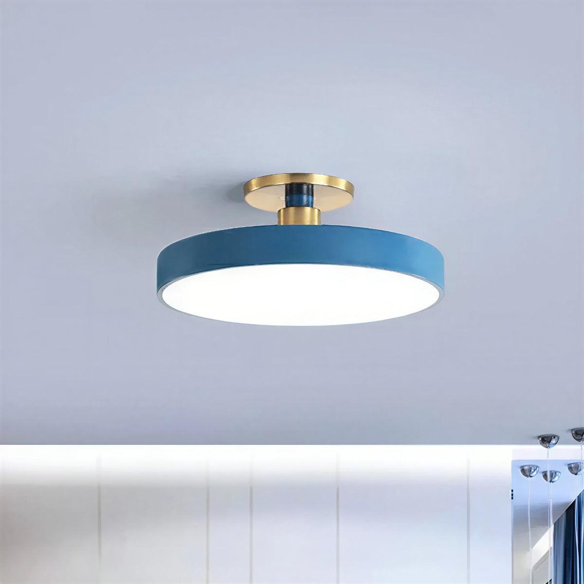 Round Semi-Flush Ceiling Light – brass stem, integrated LED, six colours