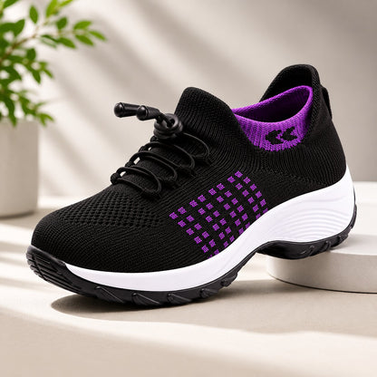 Wide Fit Trainers – knit mesh upper, padded heel, slip resistant sole