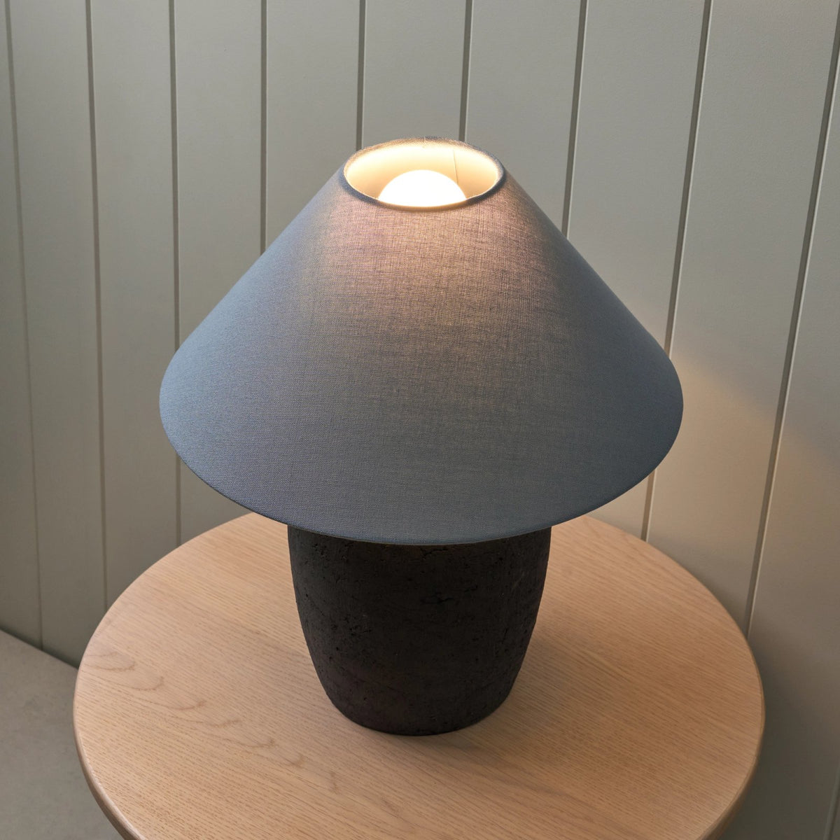 Storm Blue Ceramic Table Lamp – textured base, tonal fabric shade