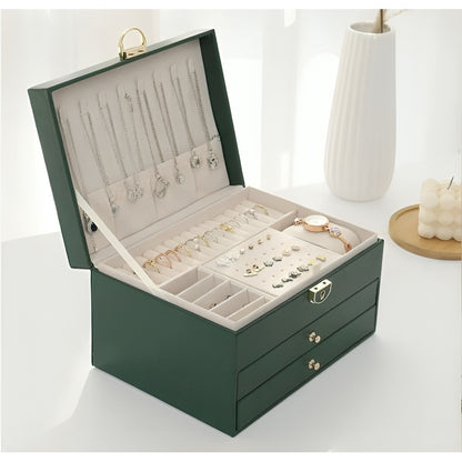 Jewellery Box – three tiers, pull-out drawers, lined compartments