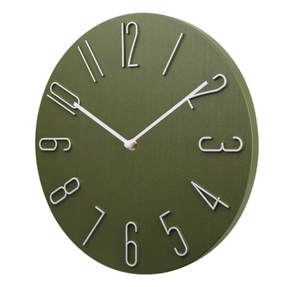 Silent Wall Clock – wood-grain dial, raised numerals, no ticking