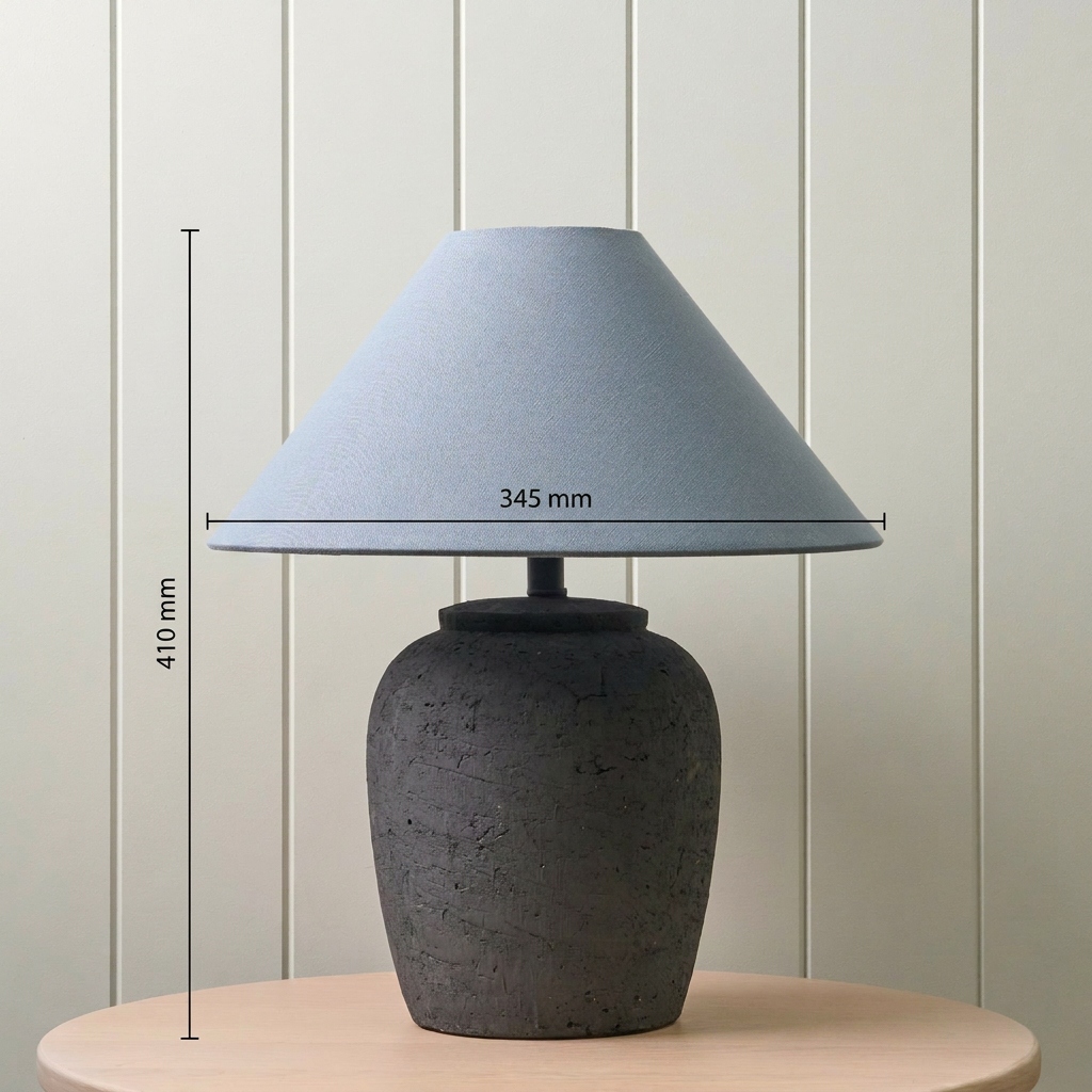 Storm Blue Ceramic Table Lamp – textured base, tonal fabric shade