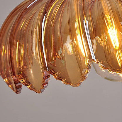Flower Glass Pendant Light – scalloped shade, brass-tone fitting, four colours