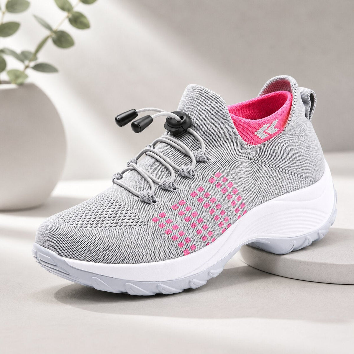 Wide Fit Trainers – knit mesh upper, padded heel, slip resistant sole