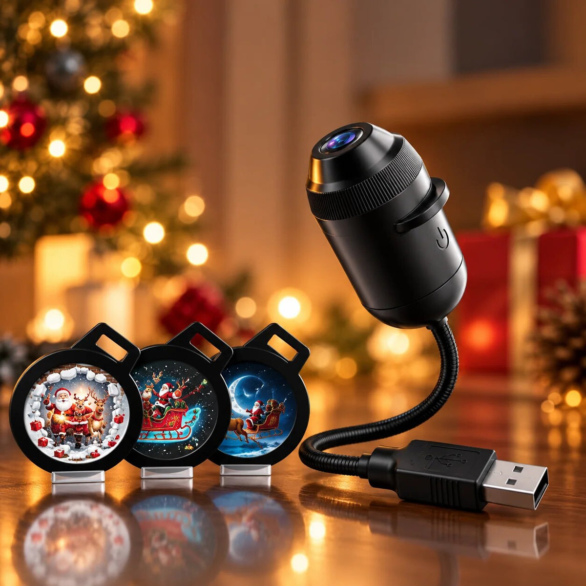 Christmas Projector Light – USB lamp with adjustable head and six design sets