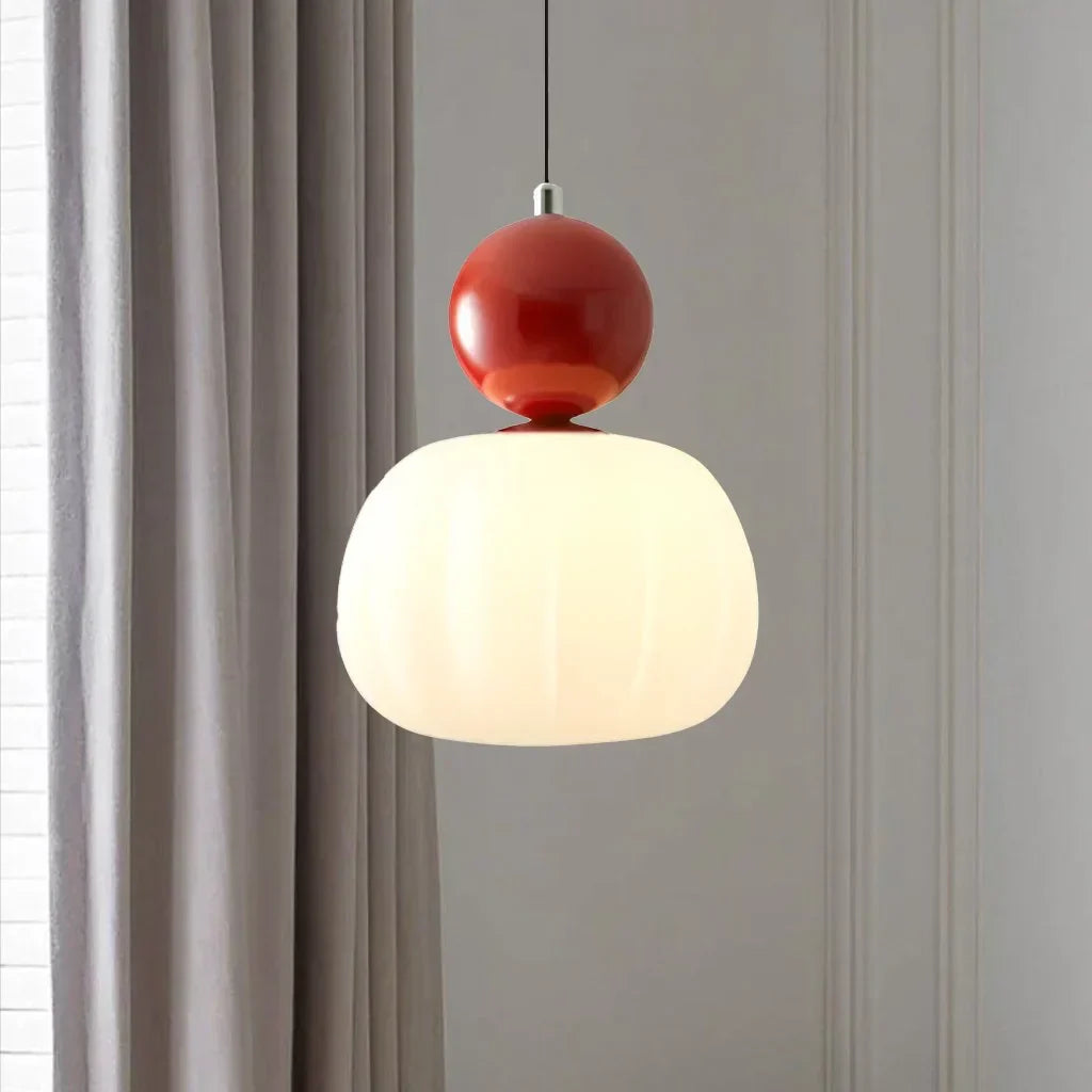 Pumpkin Glass Pendant Light – ribbed opal shade, single or three heads