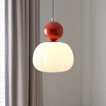 Pumpkin Glass Pendant Light – ribbed opal shade, single or three heads