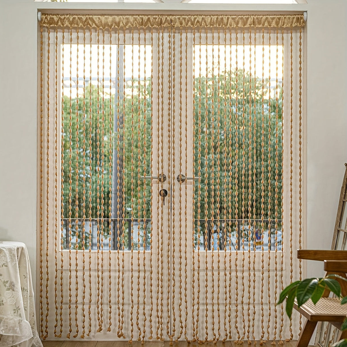 Beaded Door Curtain – boho strands, lets light through, three colours