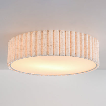 Fluted Linen Ceiling Light – ribbed fabric shade, diffuser, two bulbs